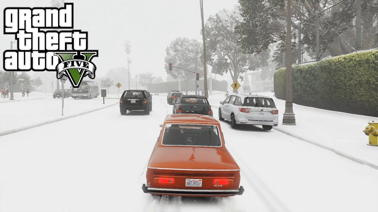 GTA 5 - Casual Drive in Snowy Fog | 2x Light Traffic | Driving Around