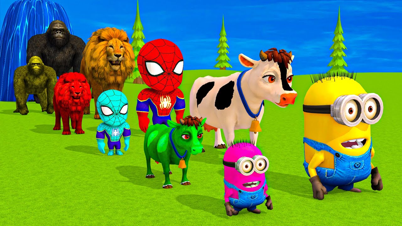 Long Slide Game With Cow Elephant Gorilla Hippopotamus Tiger 3d Animal Game Funny 3d Animals