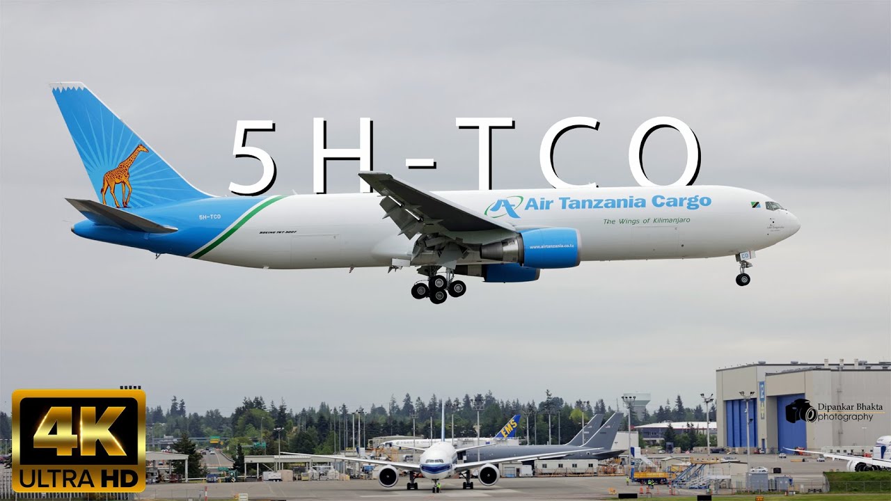 4K | 2023 Air Tanzania Cargo's First Boeing 767-300F (5H-TCO) First Flight at Paine field Everett
