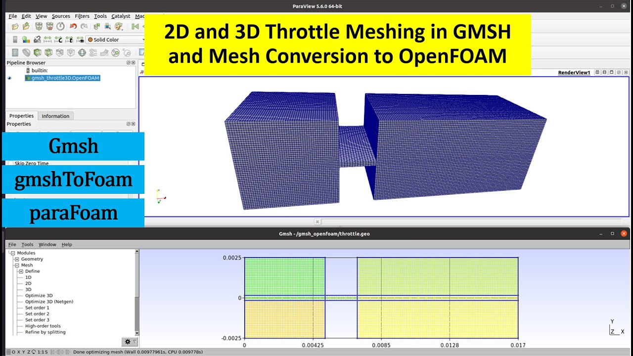 Создание 2D и 3D сетки дроссельной заслонки в GMSH и преобразование сетки в OpenFOAM