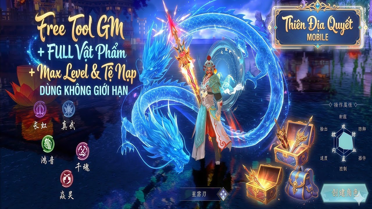 Thiên Địa Quyết Mobile - Game Tiên Hiệp Free TOOL GM Tự Mở Full Đồ & Vé Nạp Dùng Không Giới Hạn