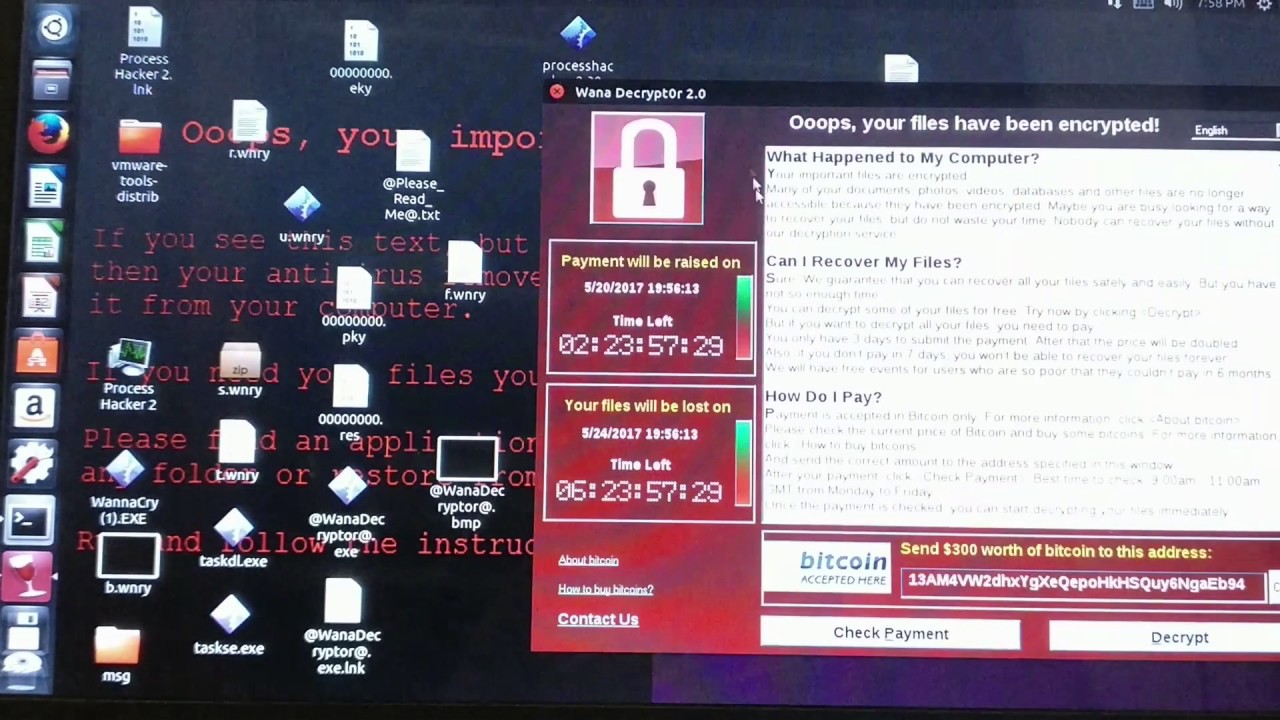 WannaCry/WannaDecrypt on Linux(Ubuntu 17.04) with root access.
