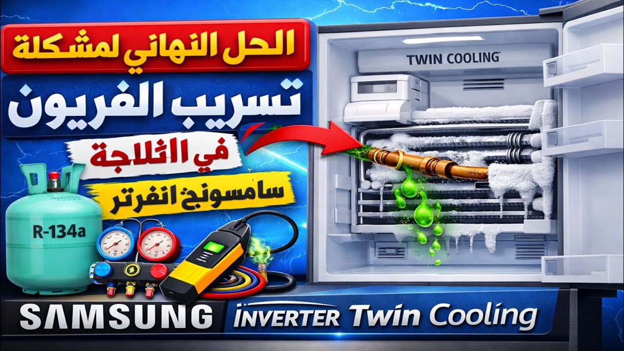 الحل النهائي لمشكله تسريب الفريون في الثلاجه سامسونج انفرتر Twin Colling😱شحن تلاجه سامسونج انفرتر 