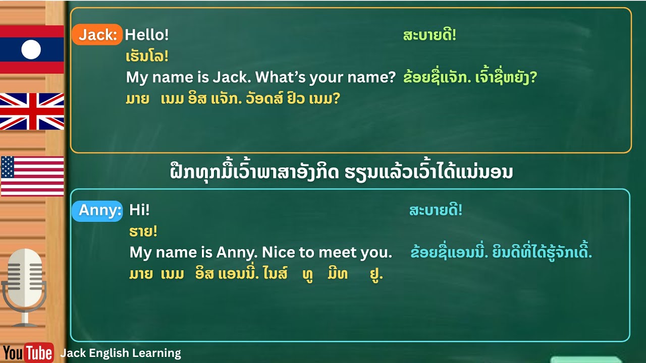 Ep.2 ຮຽນເວົ້າພາສາອັງກິດ#ບົດສົນທະນາການທັກທາຍແລະແນະນຳຕົວ#Greeting&Introduction#คำทักทายและการแนะนำตัว