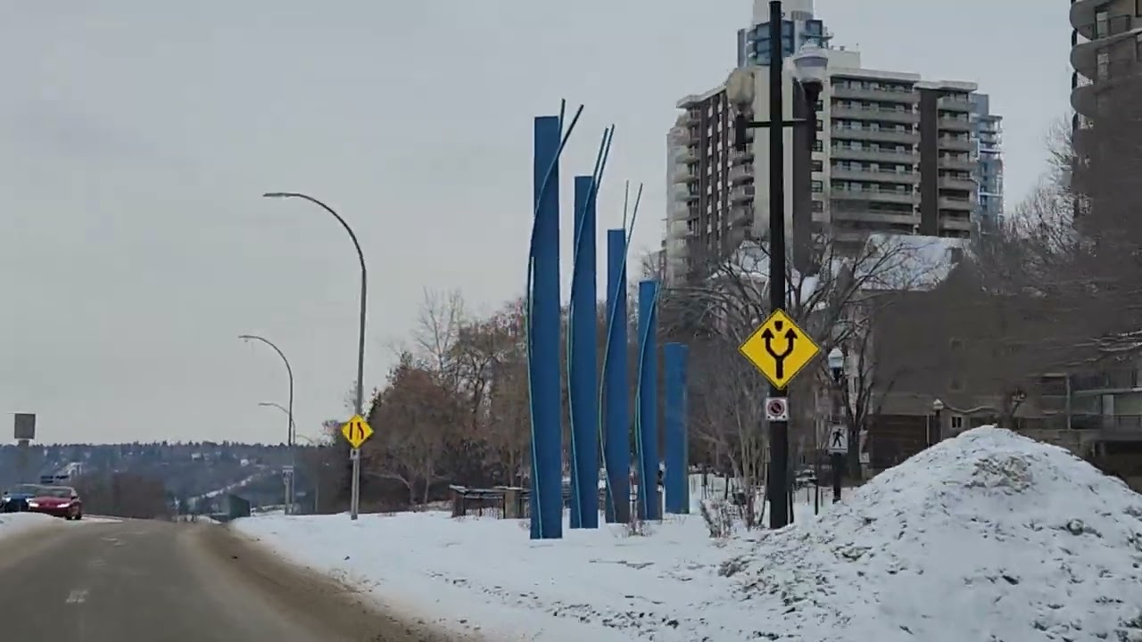 Driving with scenic view of River Valley to Downtown and Groat Rd - Edmonton AB#roadtrip #driving 