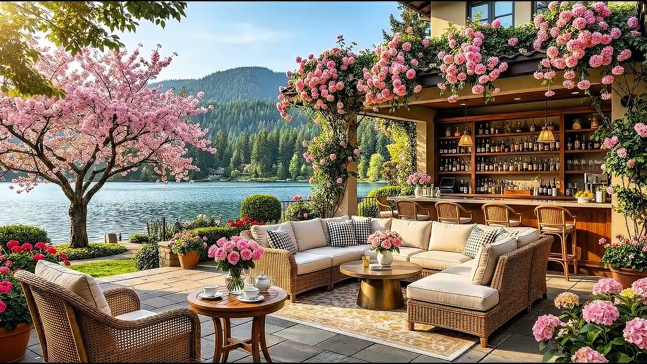 Stress Relief With Gentle Jazz In Riverside | Peaceful Outdoor Cafe with Gentle Jazz Melody To Relax