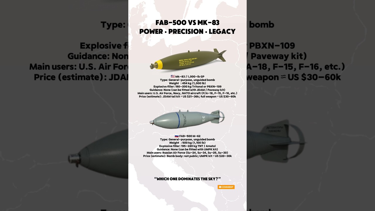 FAB-500 M-62 vs Mk-83 / 1,000-lb GP &mdash; Real Power Comparison (Russia vs USA)