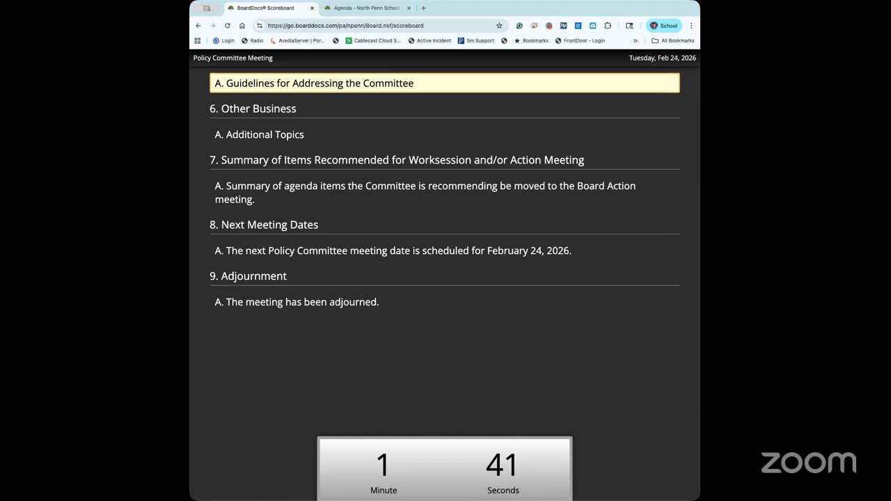 NPSD School Board Virtual Policy Committee Meeting 2-24-26