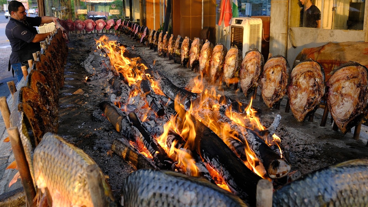 Iraqi Style Grilled Masgoof Fish Around Wood Fire | Erbil Street Foods