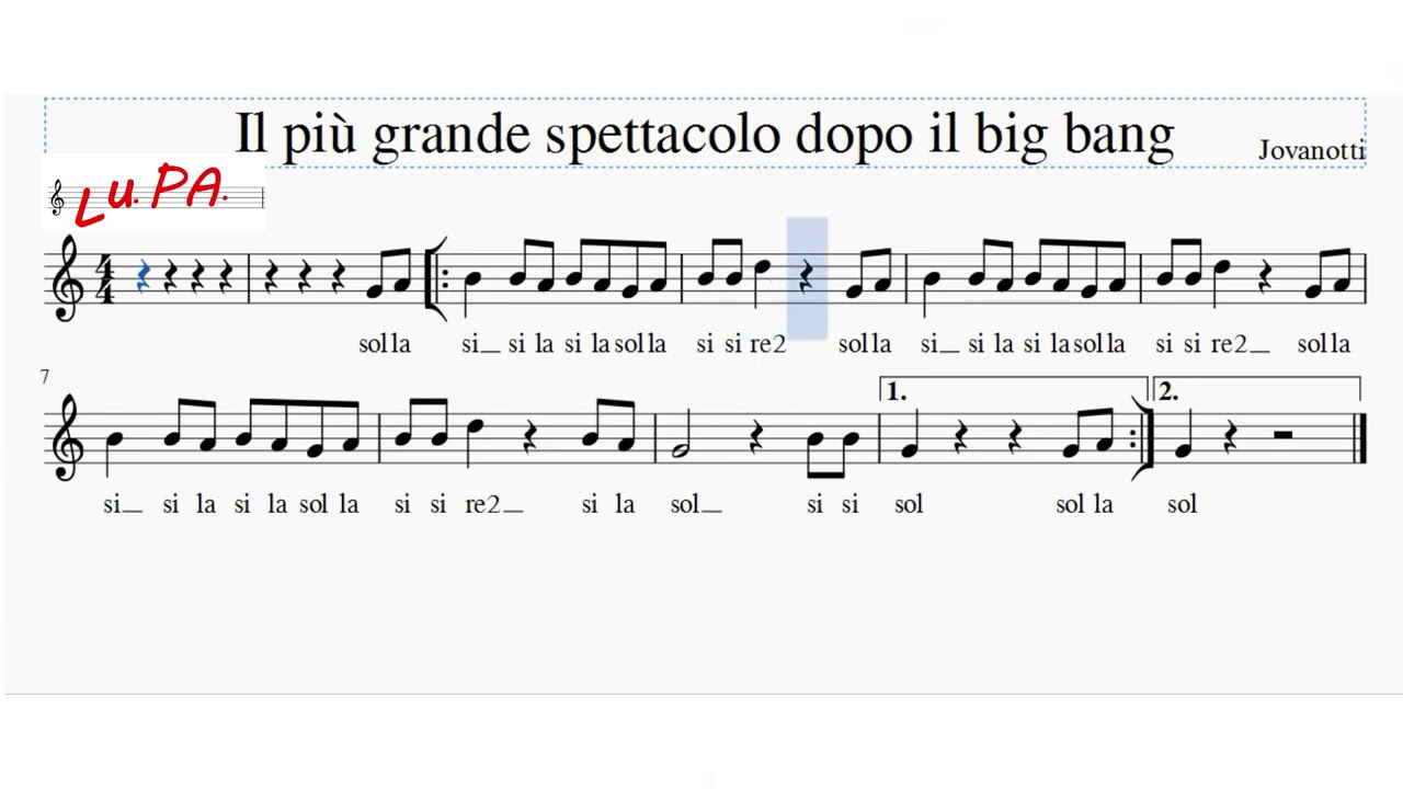 Il pi&ugrave; grande spettacolo dopo il big bang - Flauto - Note - Spartito - Canto - Tutorial - Recorder