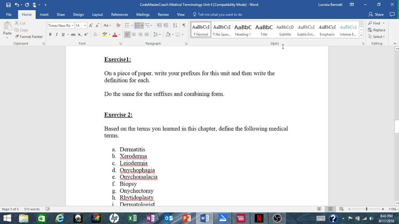 Medical Terminology:  Unit 4