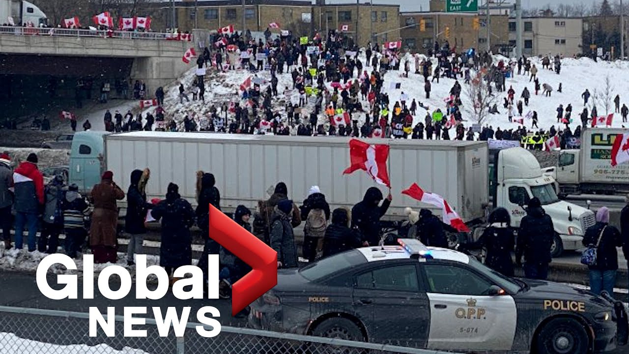Trucker convoy rolls through Greater Toronto Area on its way to Canada's capital | FULL