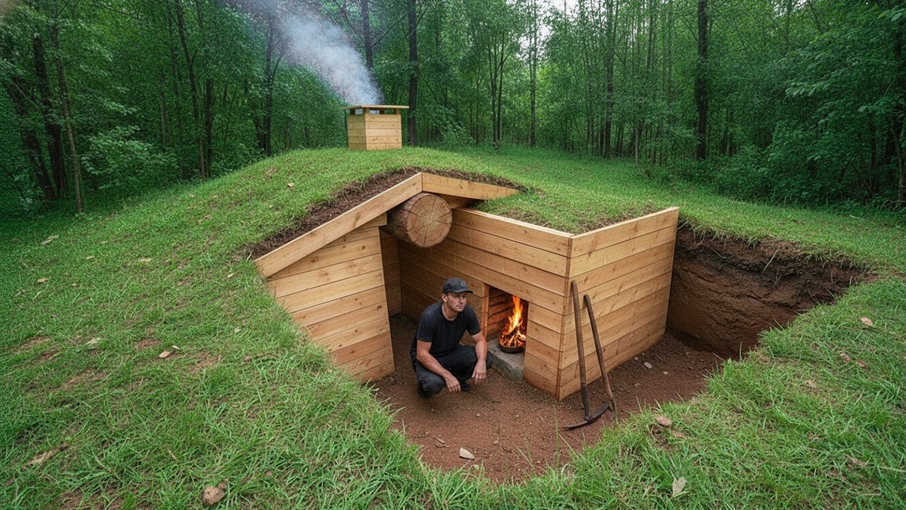 50 Days Build a cozy underground shelter, Survival Alone in the Forest