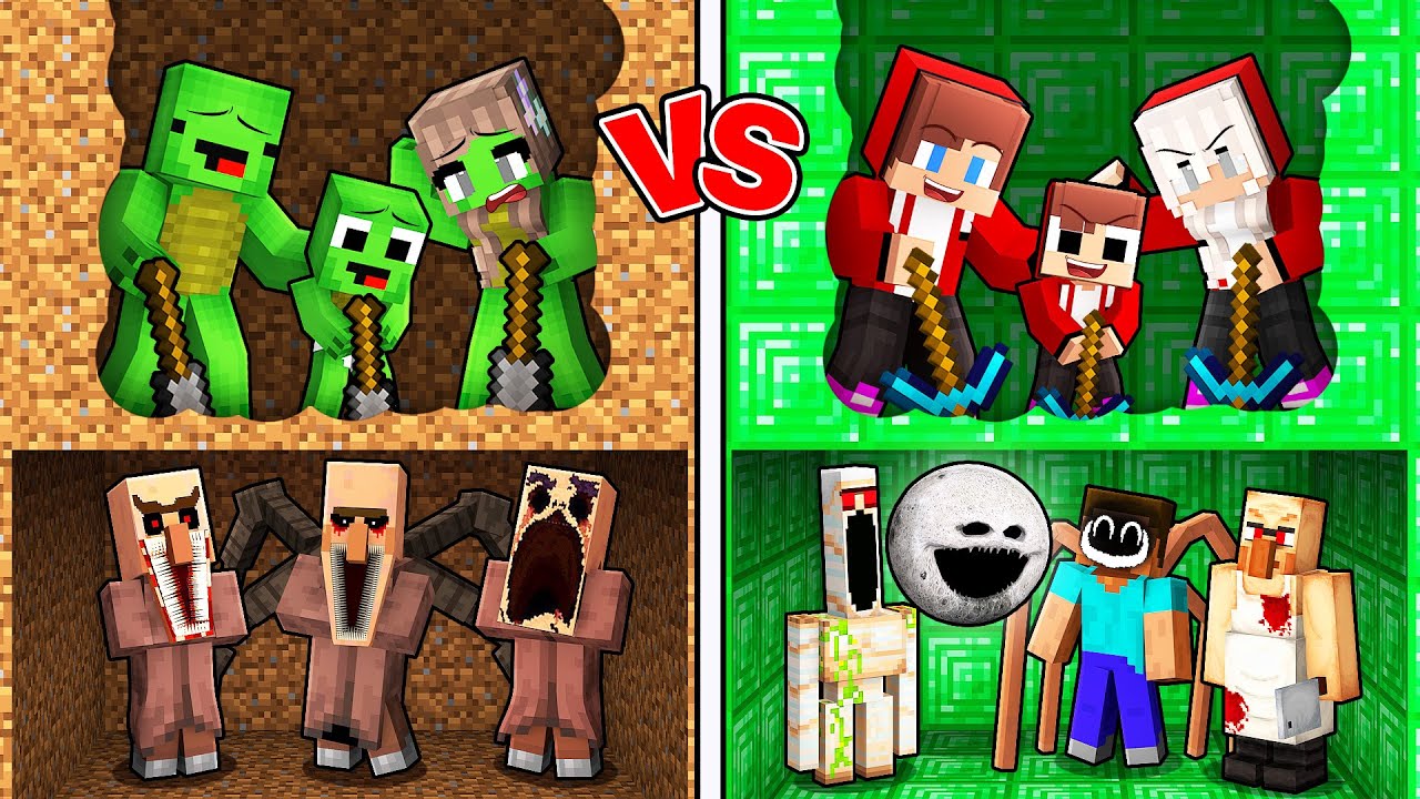 Mikey Family vs JJ Family Mine Battle in Minecraft (Maizen)