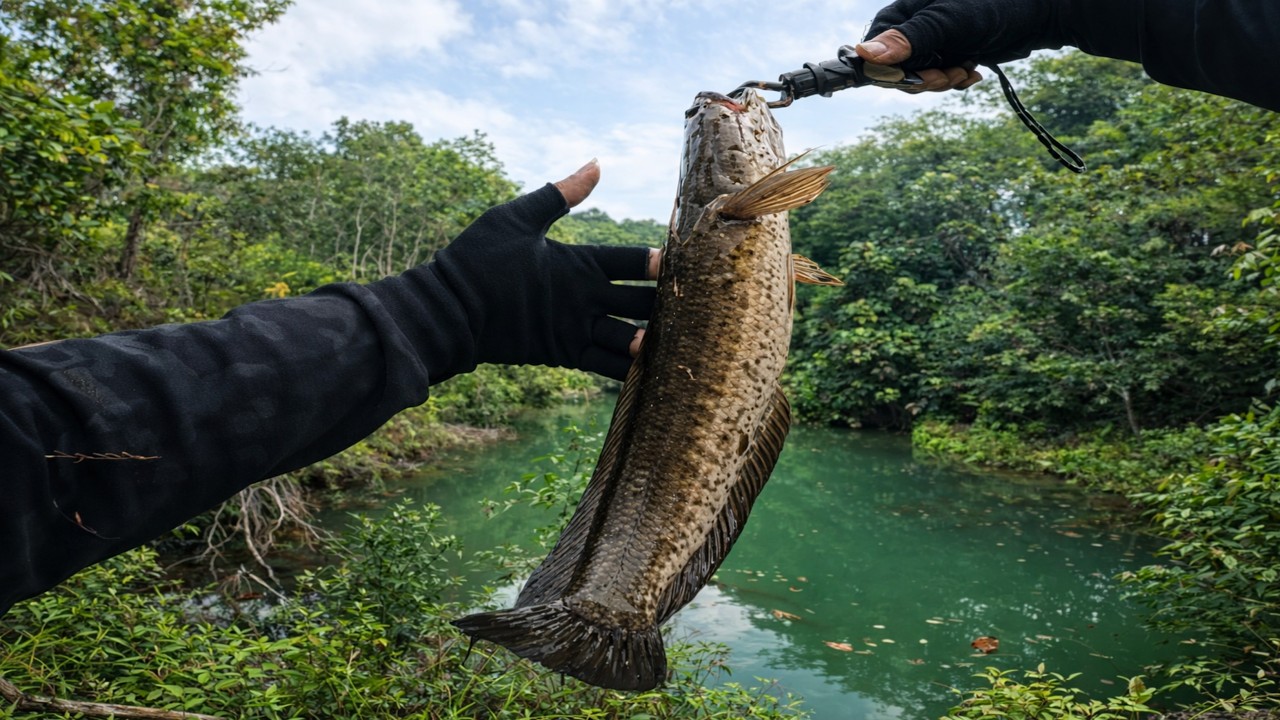 MONSTER!! Gabus Besar Menghantam Umpan Topwater di Kolam Alam Air Hijau 🎣🔥
