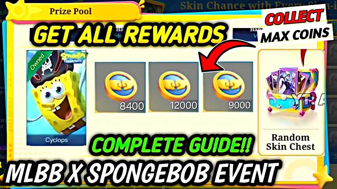 FULL GUIDE!! HOW GET MAX COINS FASTER FOR FREE SPONGEBOB SKIN + ALL REWARDS! - MLBB
