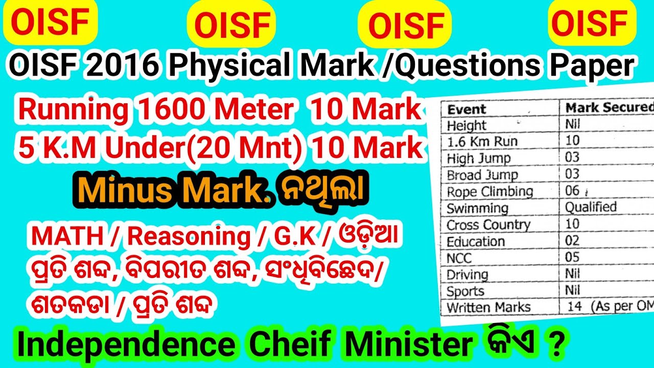 OISF 2016 PREVIOUS YEAR QUESTIONS and  PHYSICAL Test Report।।
