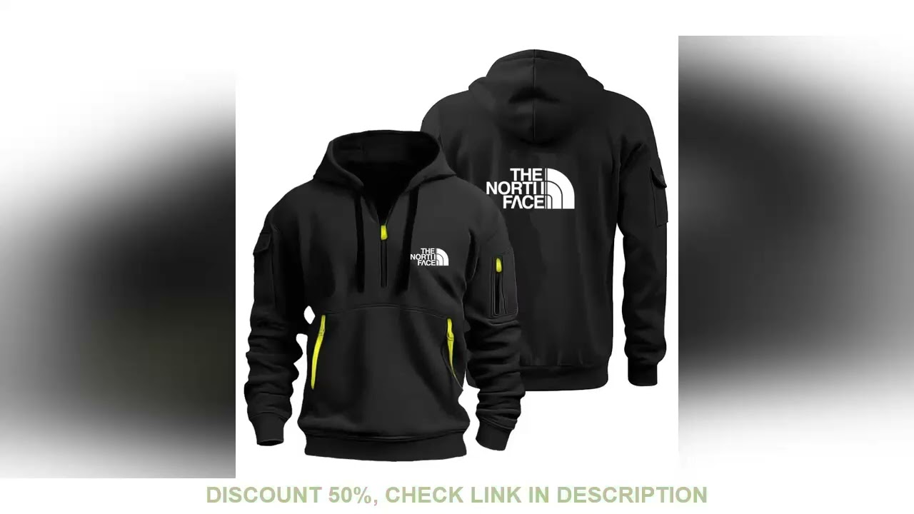 2024Autumn and winter new men's multi-pocket half zipper European size hoodie outdoor leisure fitnes