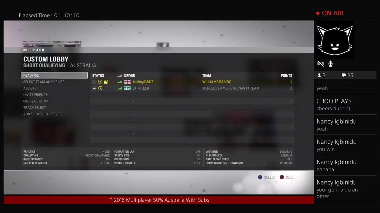 F1 2016 Multiplayer 50% Australia Race With Subs