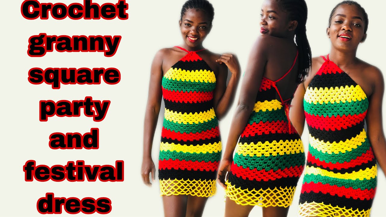 Crochet granny square party  and festival dress tutorial 🧶