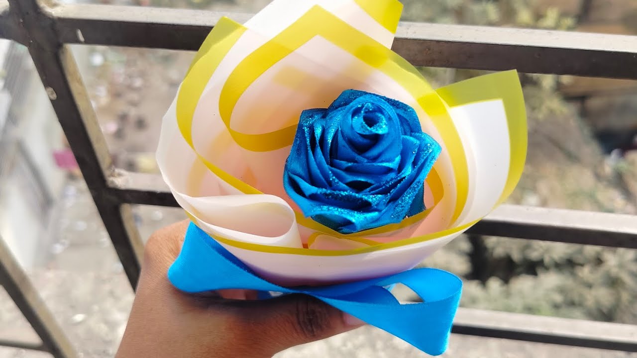 How to make trending ribbon rose bouquet 💙 | Easy DIY flower tutorial #rosebouquet #trendingcrafts 