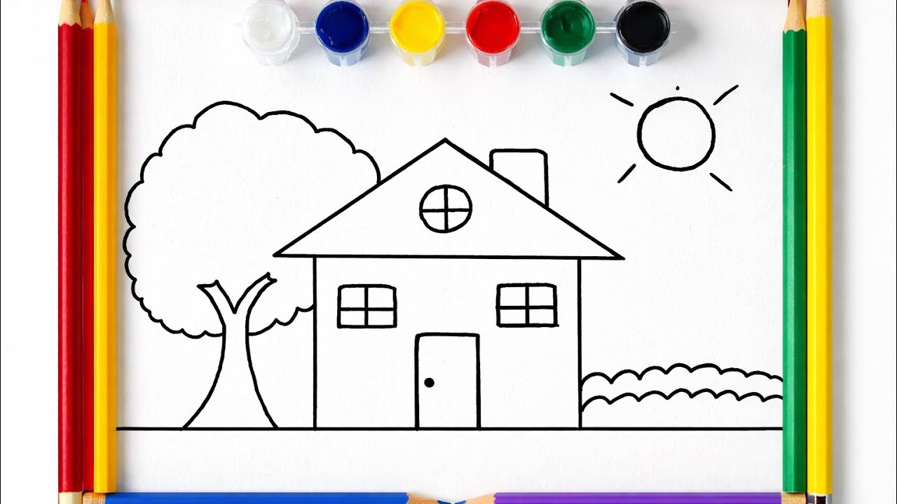 Kids Home Drawing ✏️ | Simple House Drawing for Children