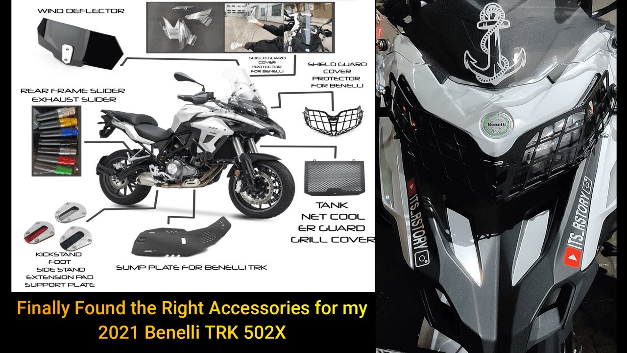 Benelli TRK 502 & 502X Accessories | Bash Plate, Windshield Extender, Radiator Grill, LEDs Fog. 