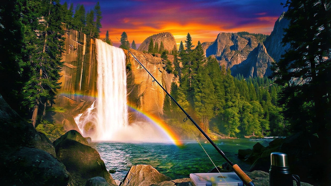 Waterfall Fishing | Peaceful Wilderness Ambience (1 Hour)