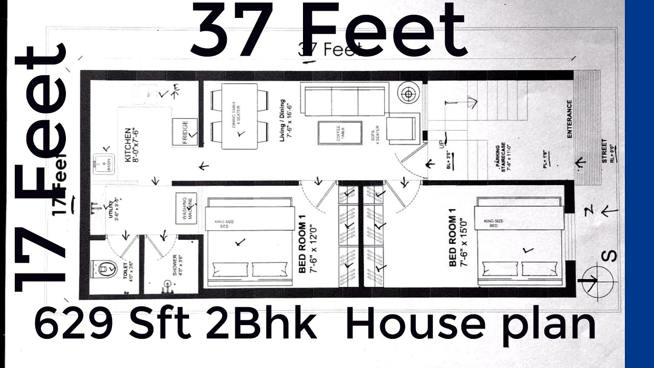 17x37 House Plan | 17 x 37 House Plan | 17*37 House Design | Small House Plan | 2Bhk