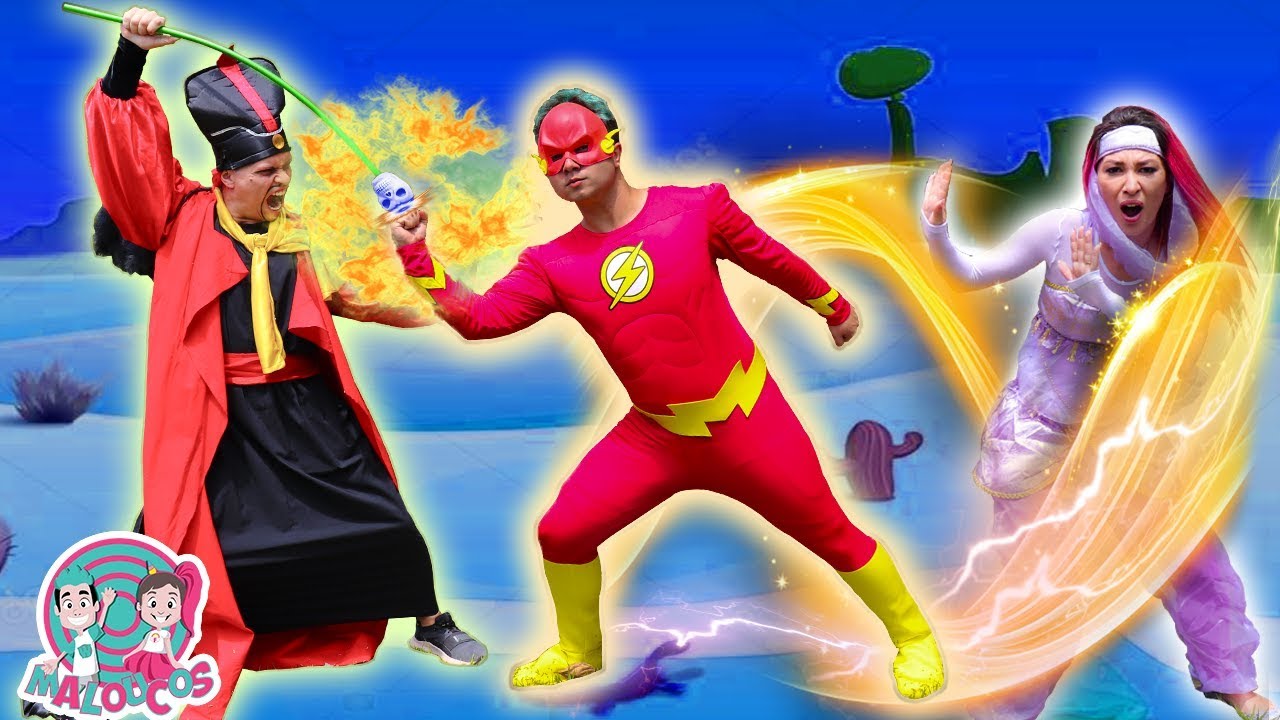 MALOUCOS FINGE BRINCAR de SUPER-HERÓI E THE FLASH SALVA PRINCESA JASMINE