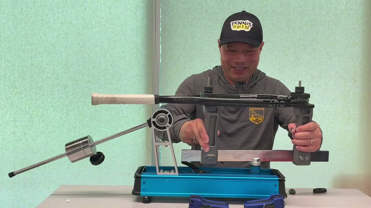 STRINGING MY TENNIS RACKET AS PERFECTLY AS WE CAN WITH A GAMMA X-2 DROP WEIGHT STRINGING MACHINE