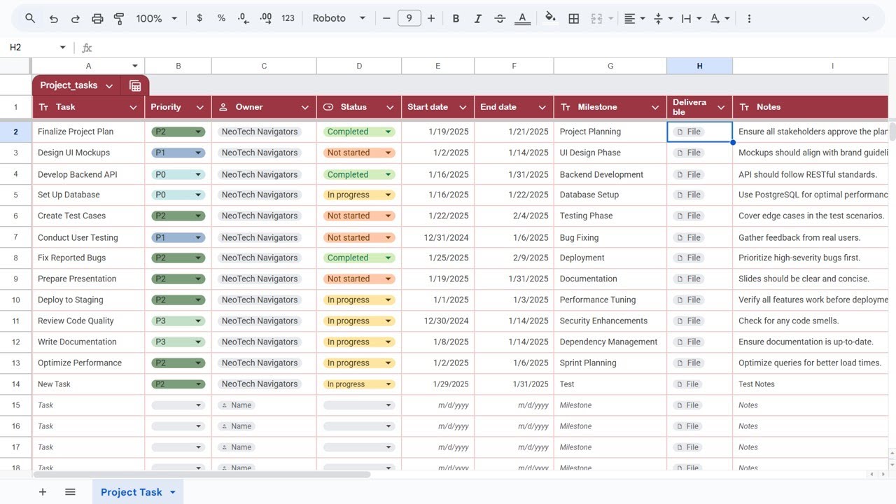 Project Task List in Google Sheets | Step by Step tutorial