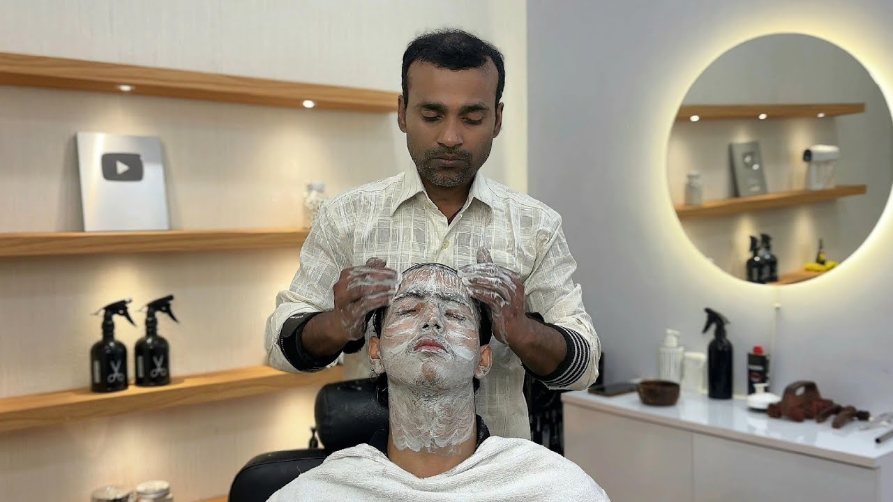 ASMR MASSAGE & FACE CLEANING 💆🏻‍♂️ by MADHAV BARBER | HEAD MASSAGE ASMR ✨