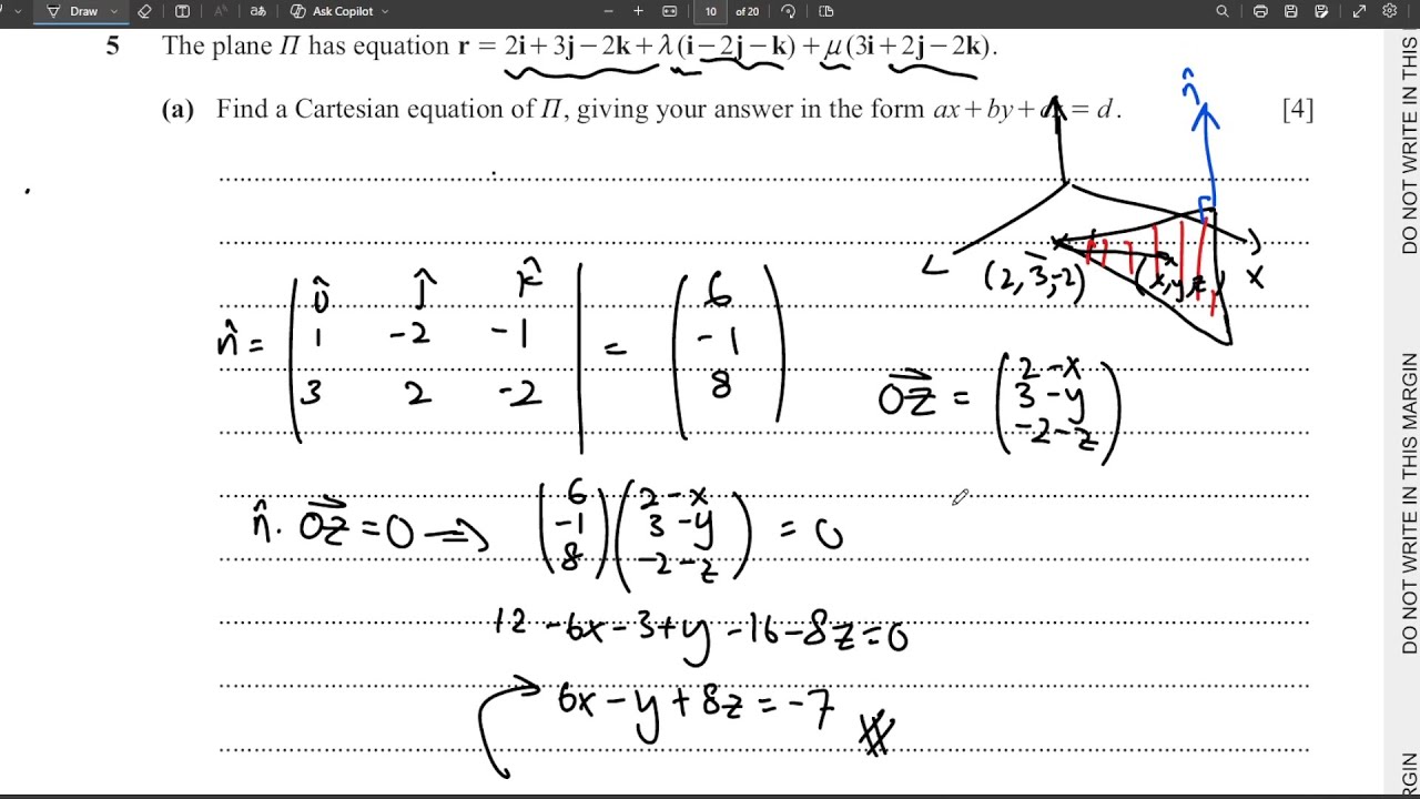 Plane Equations & Vectors in 3-Dimensions | Further Mathematics P13 M/J25 Q5 | Cambridge A-Levels