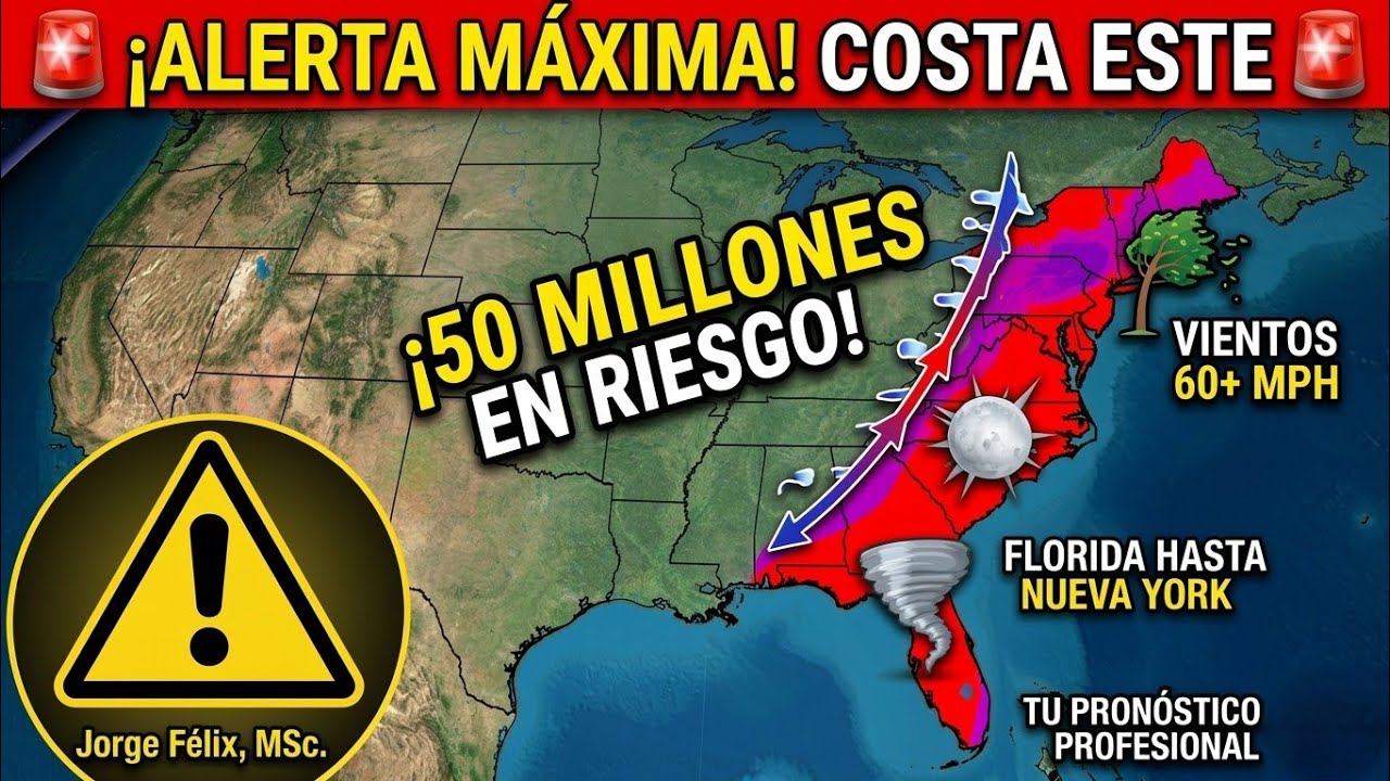 ¡ALERTA EN LA COSTA ESTE! Tornados y Granizo desde Florida hasta New York