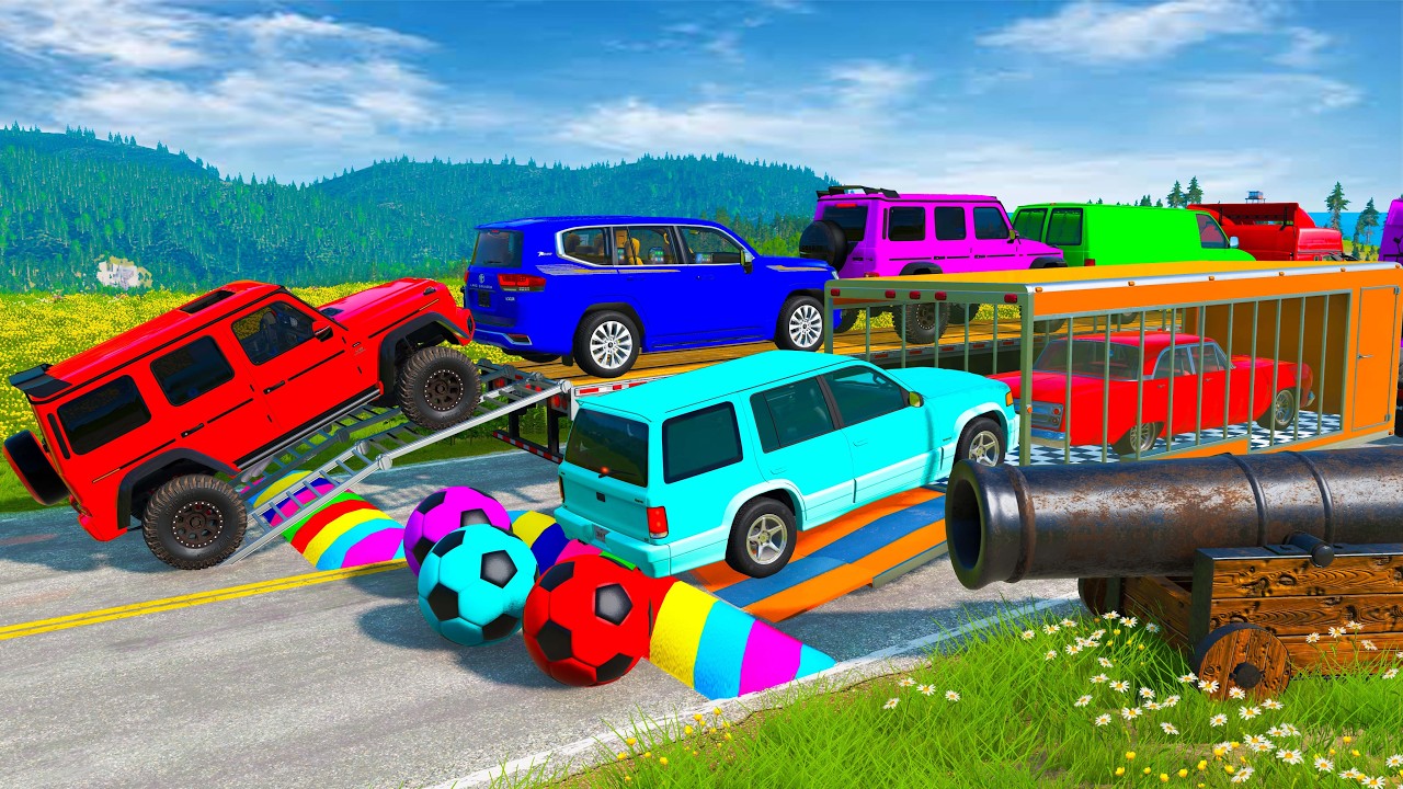 Flatbed Truck McQueen | Transportation with Truck - Pothole vs Car | BeamNG.Drive Gameplay #50