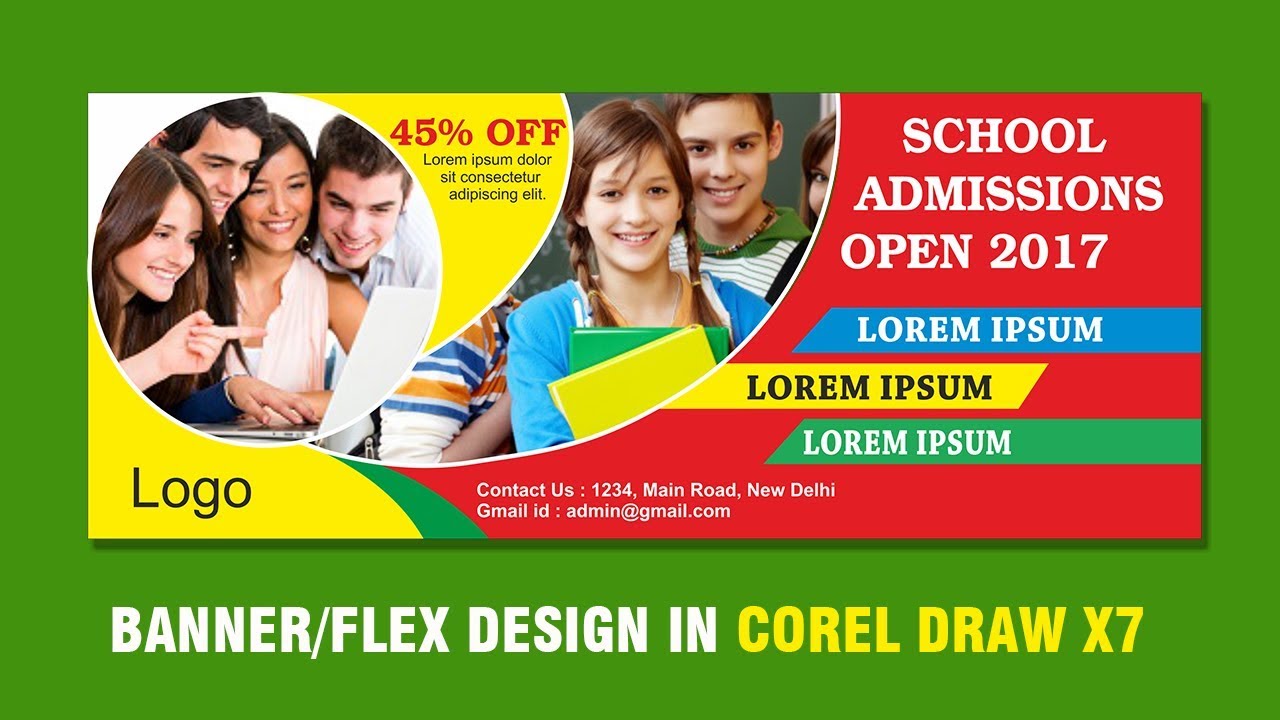 Flex banner hoarding billboard designing in Corel Draw x7 tutorial | Education banner design 2021
