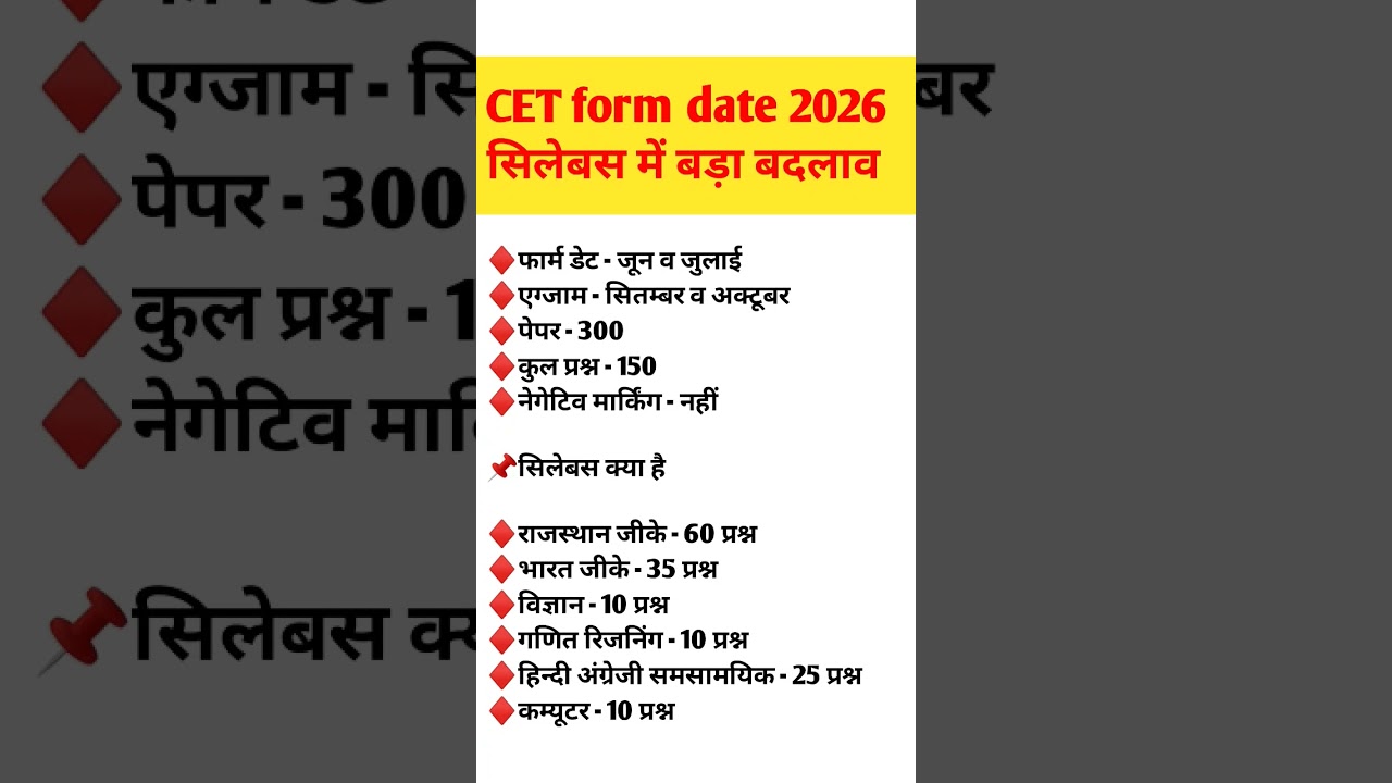 Rajasthan CET form date 2026| CET exam date 2026| CET syllabus 2026|#cet2026 #cetexam2026