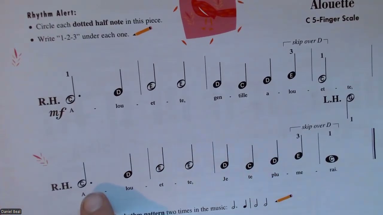 Piano Adventures (Primer) Pages 32-33 Hey Mr  Half Note Dot and Aloutte