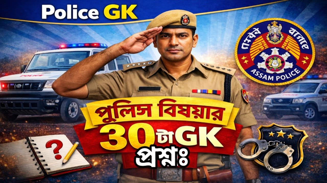 Assam police related questions | পুলিচ বিষয়াৰ ৩০টা গুৰুত্বপূৰ্ণ GK প্ৰশ্ন | Assam Police GK