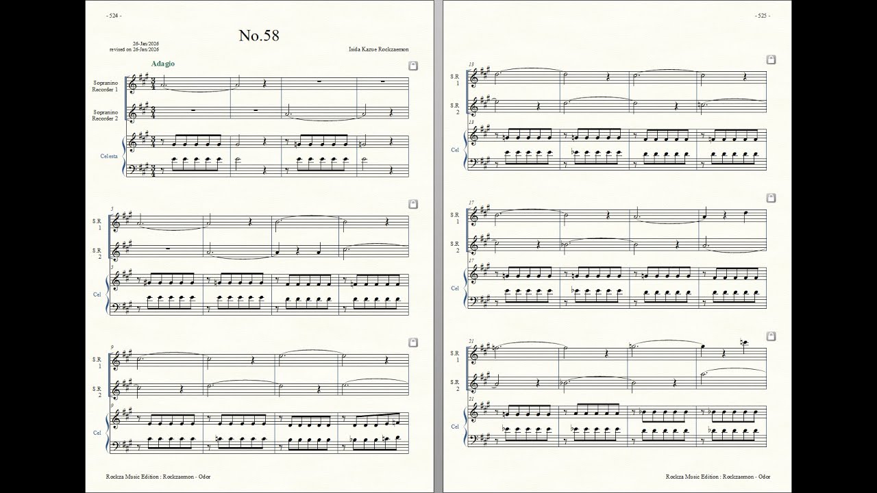 Rockzaemon : Prelude for 2 Sopranino recorders and Celesta, Odor No.58