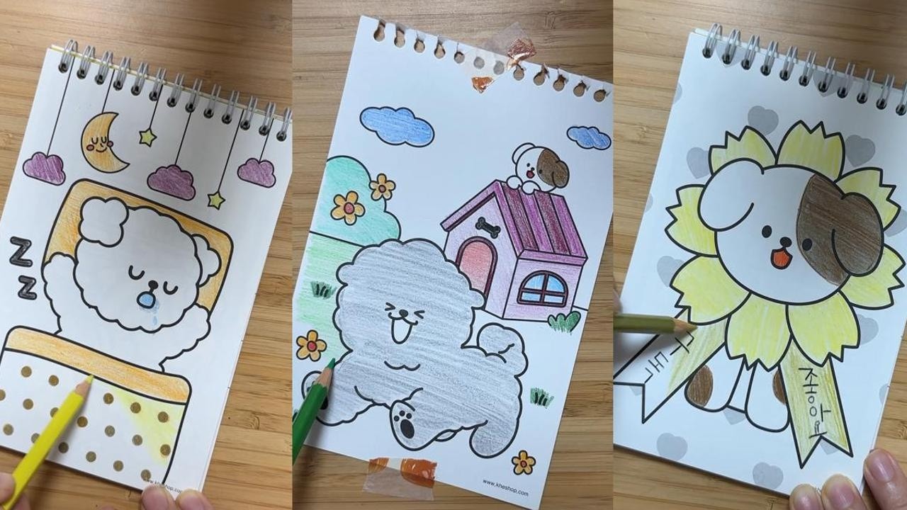 [ASMR] Color With Me : Cute dog, Relaxing coloring sounds