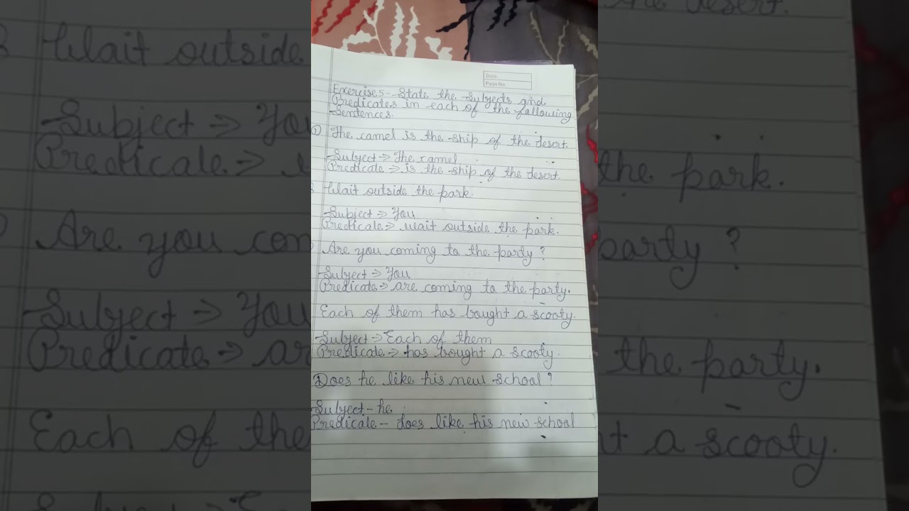 Some exercise of standard 7 fill ups, sort subject and predicate, complete the sentences etc