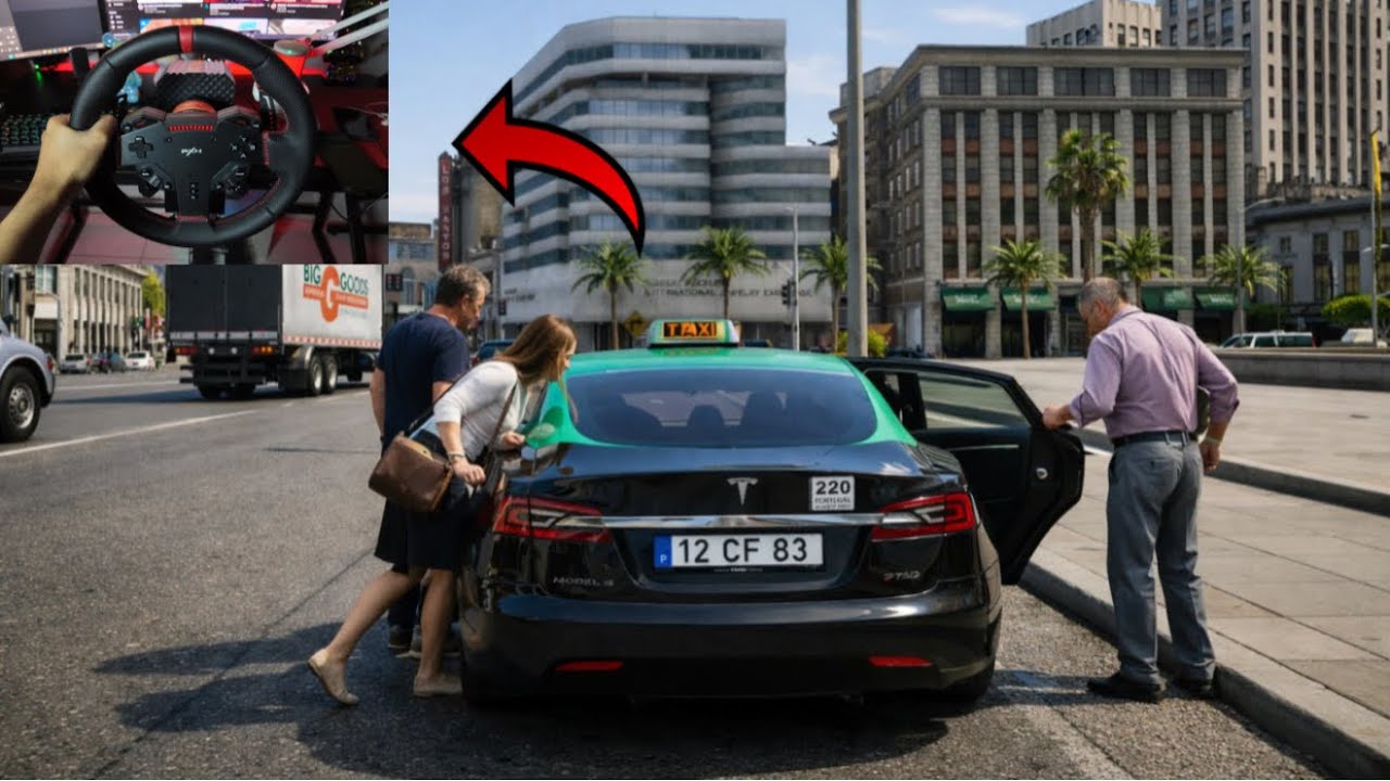 GTA 5 - Tesla EV Taxi | GTA 5 + Steering Wheel Gameplay |