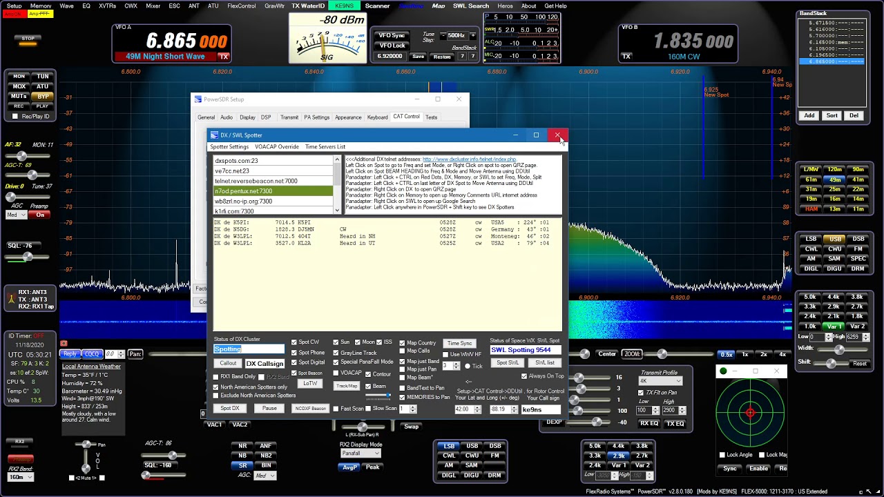 PowerSDR 48khz WBHF, TCP/IP CAT and multiplex COM CAT ke9ns v2.8.0.180