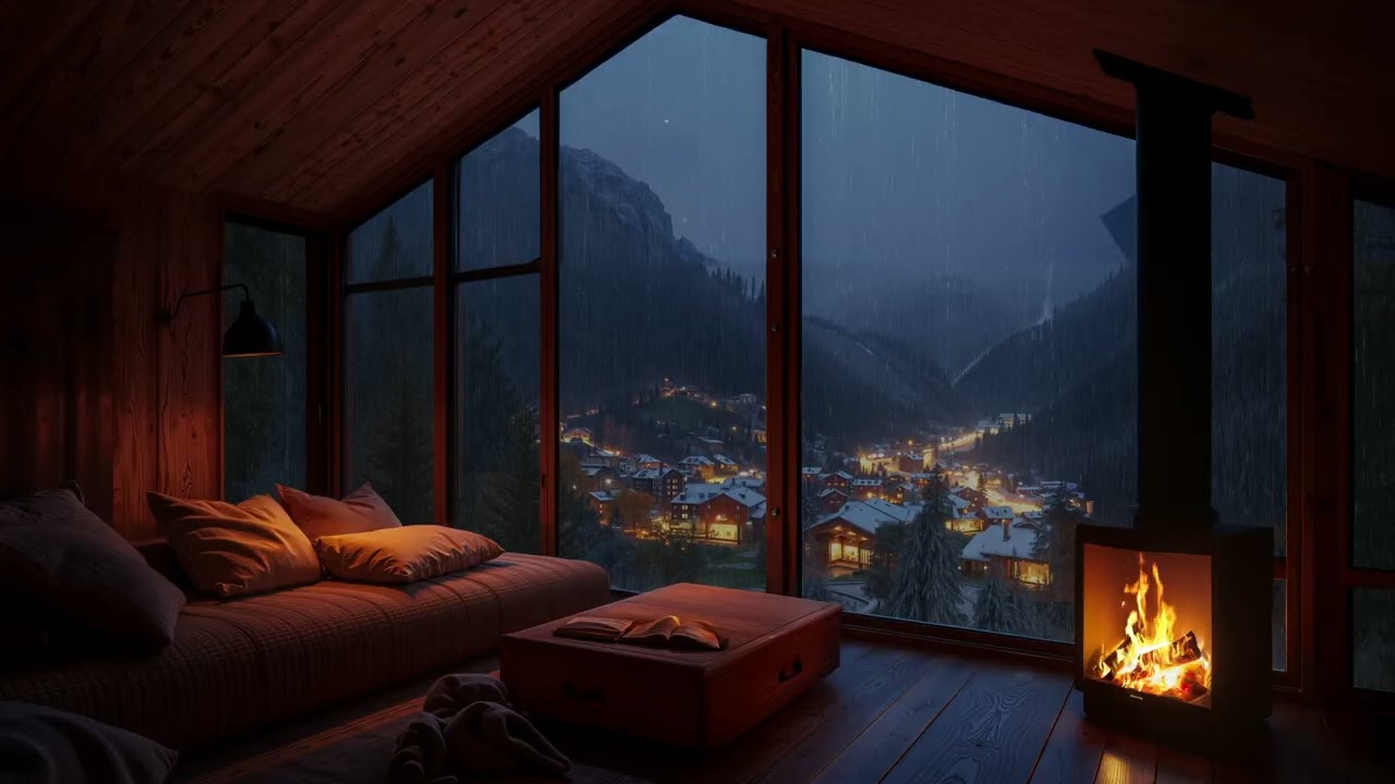 Non-Stop Rainstorm & Crackling Fire - Pure Relaxation & Sweet Dreams 😴
