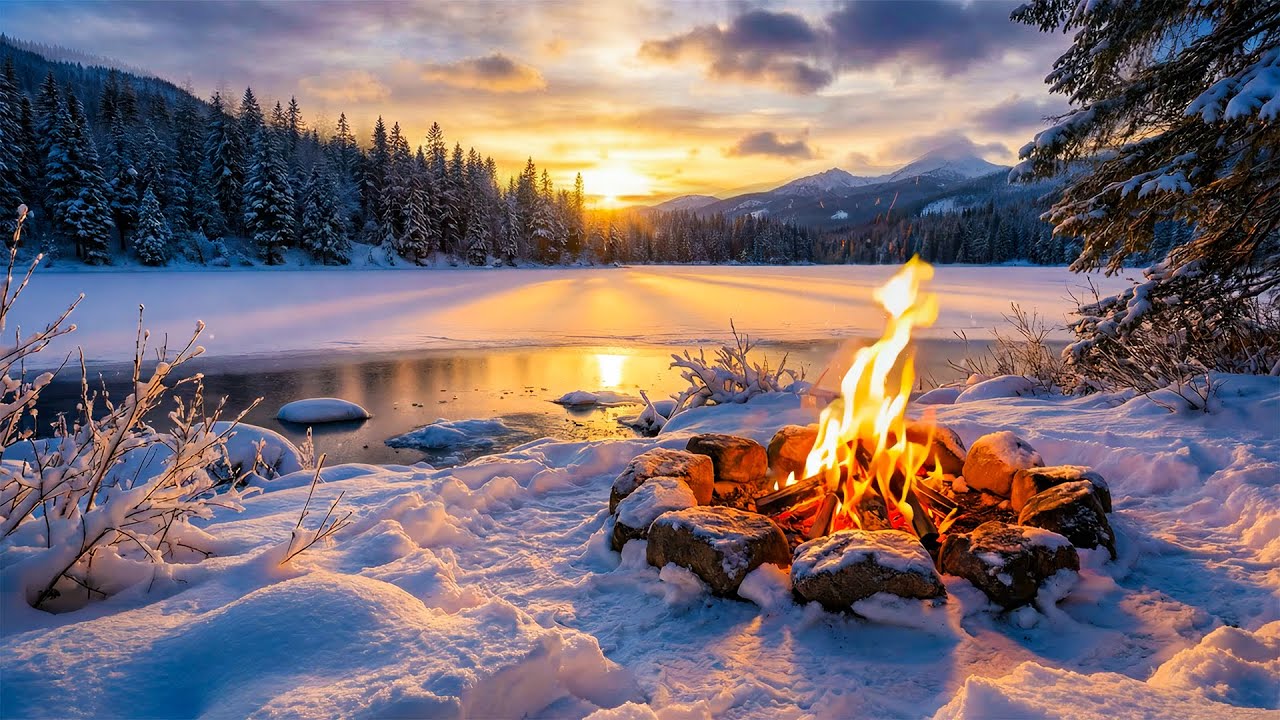 Вы сидите у костра 🔥 Зимняя атмосфера со звуками потрескивания огня