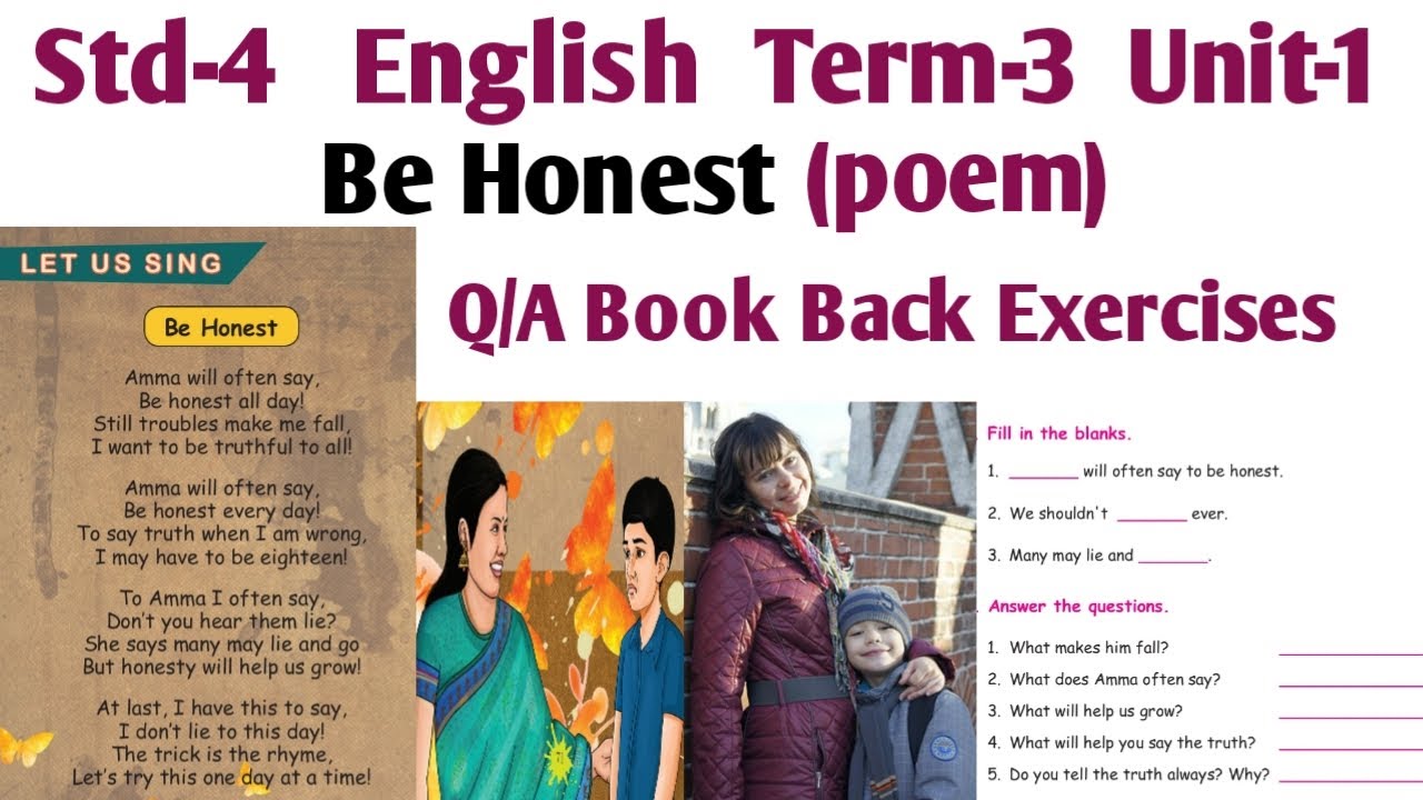 Be Honest | 4th Std English | poem | Term 3 Unit 1 | Samacheer Kalvi