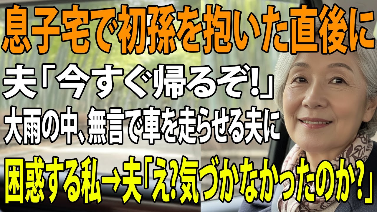 息子夫婦宅で初孫を抱いた瞬間「今すぐ帰るぞ！」と激昂した夫…土砂降りの雨の中、無言で走る車中私の顔が凍りついた理由とは。【シニアライフ】【60代以上の方へ】