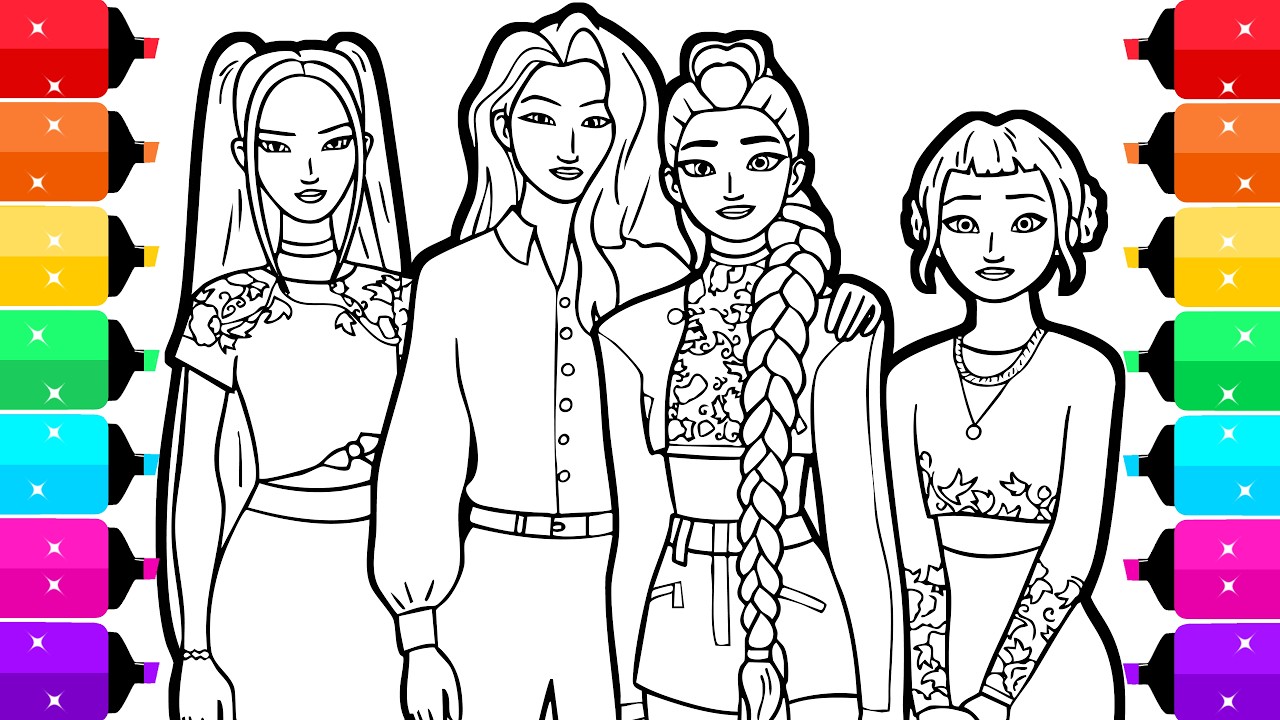 Coloring Rumi, Mira, Zoey, Celine | KPop Demon Hunters Coloring Pages